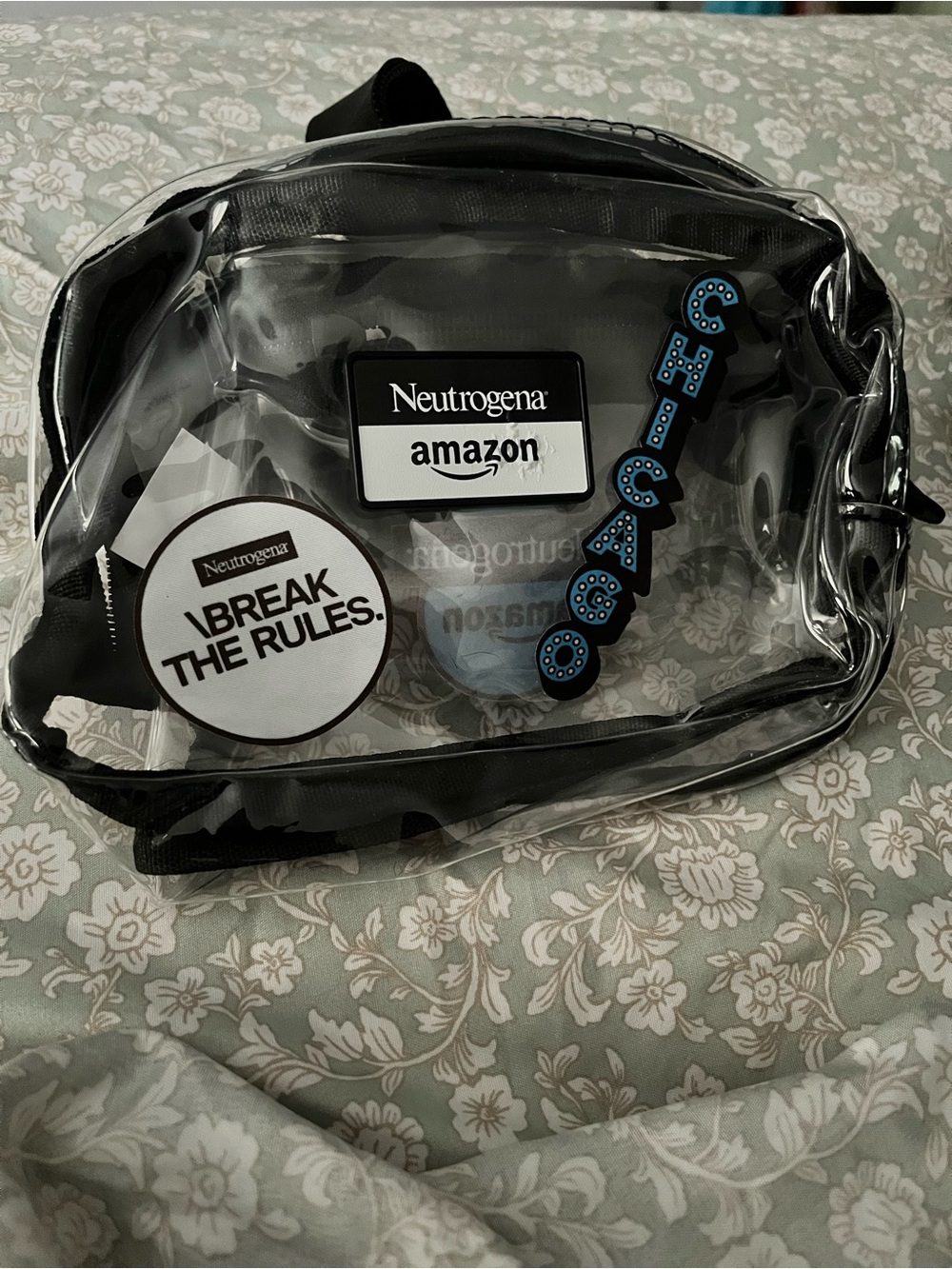 Neutrogena Clear Vinyl beltbag with Black Trim and Blue Logo